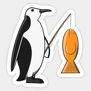 Penguin caught a Fish Cartoon Fishing Bird Sticker
